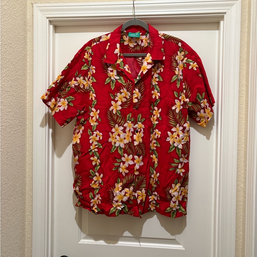 Jade Fashions Red Plumeria Hawaiian Button-Down Shirt